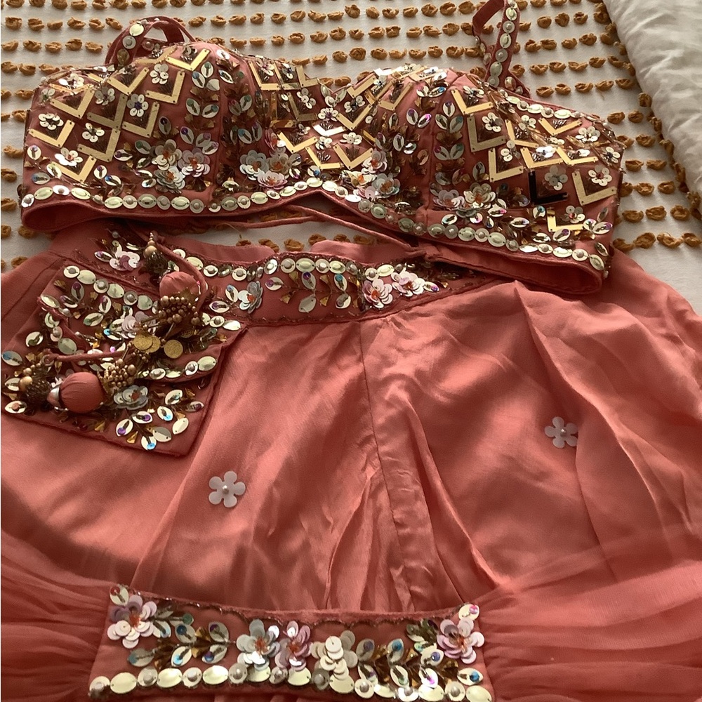 Embellished Coral Pink Beaded Bra Top - Picture 9 of 16